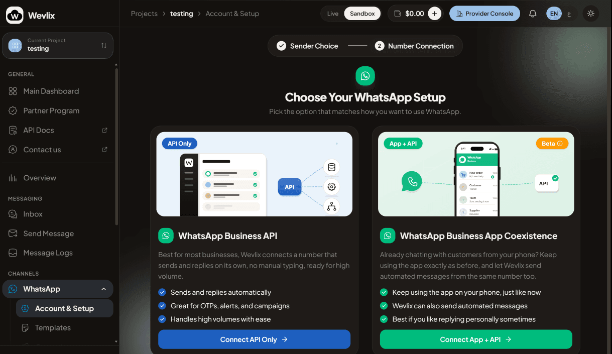Connect WhatsApp and go live